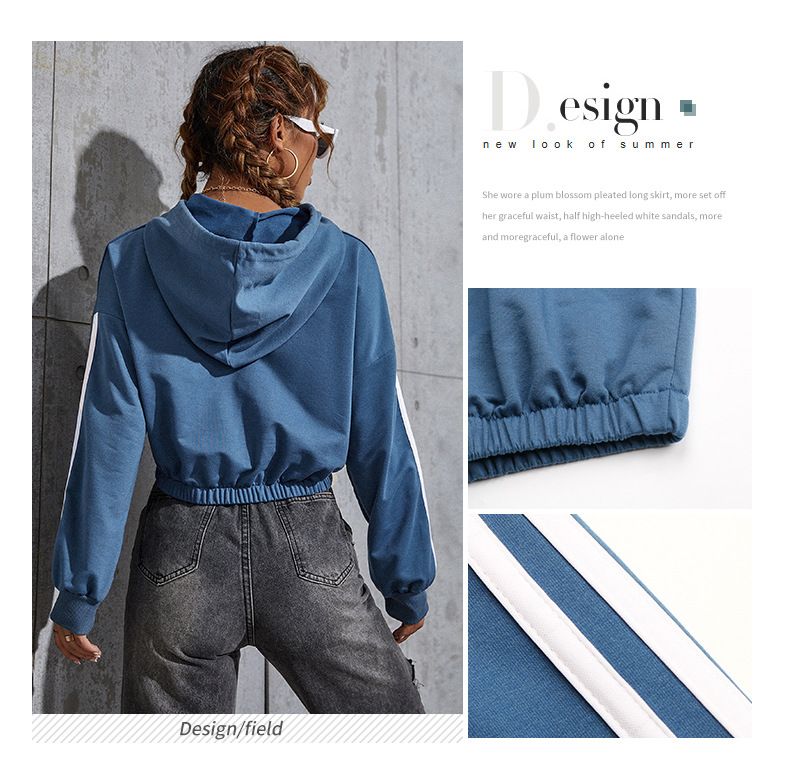 Felpa con cappuccio corta casual a blocchi di colore da donna, autunno nuovo_voghion.com