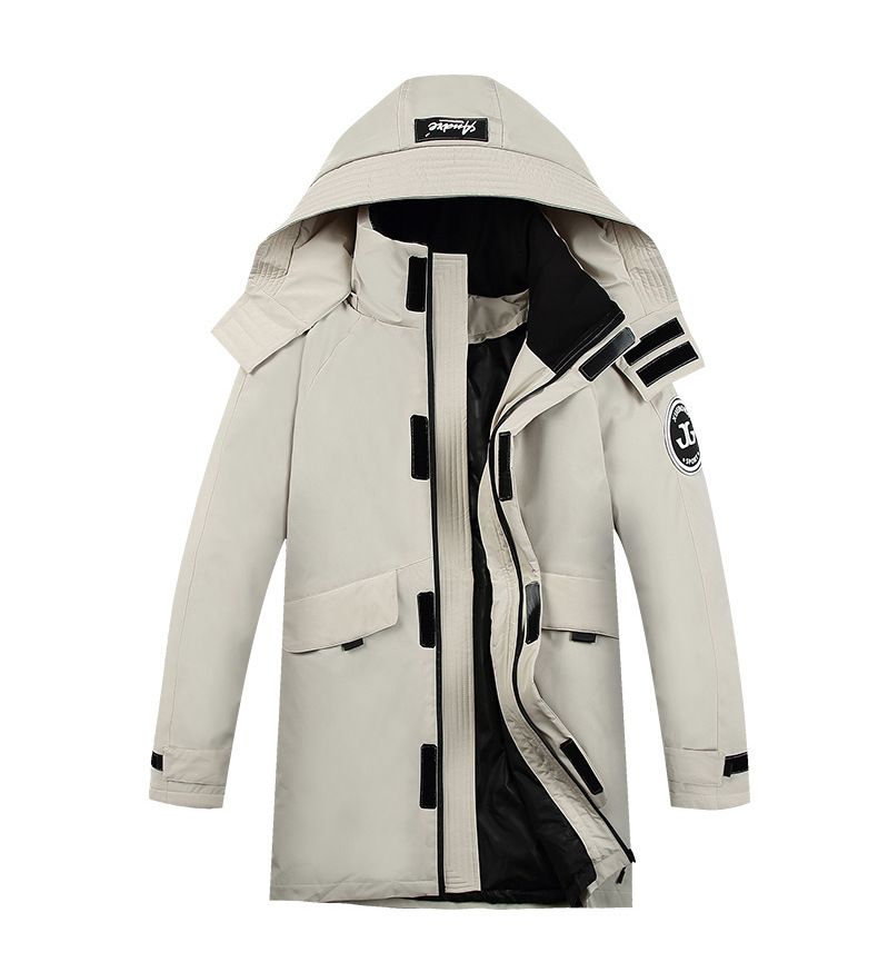 Herrenbekleidung, extra große, lange Daunenjacke mit herausnehmbarem Innenfutter, strapazierfähiger Arbeitsmantel für extrem kaltes Wetter – Schwarz, Rot, Elfenbein_voghion.com