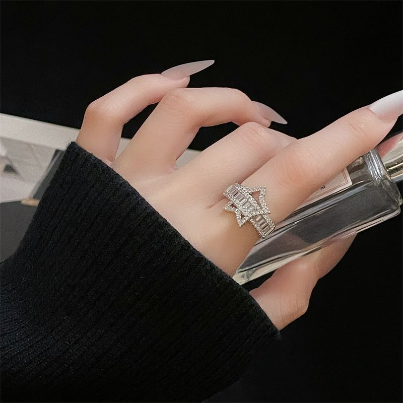 Zircon Inlaid Full Diamond Open Ring, Horseshoe Star, Exquisite, Light Luxury, High-end Feeling, ISN Style, Super_voghion.com