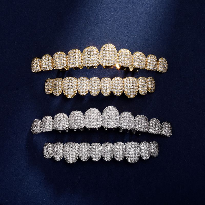 Men's & Women's Hip Hop Gold Plated Grillz With 10 CZ Stones - Ultra Sparkling Dental Jewelry For Parties & Performances_voghion.com