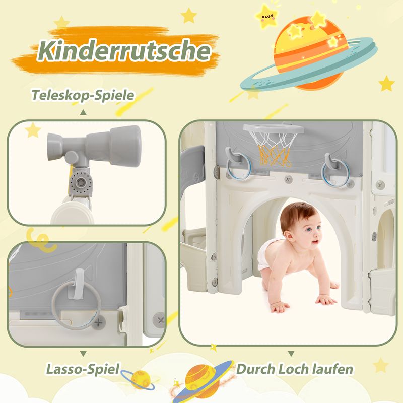 Toboggan d'escalade 10 en 1 pour enfants, toboggan autoportant multifonctionnel avec mur d'escalade, espace de rangement, tunnel de jeu, panier de basket, jeu de lasso, tableau noir, jeu de golf et télescope pour jeux intérieurs et extérieurs_voghion.com