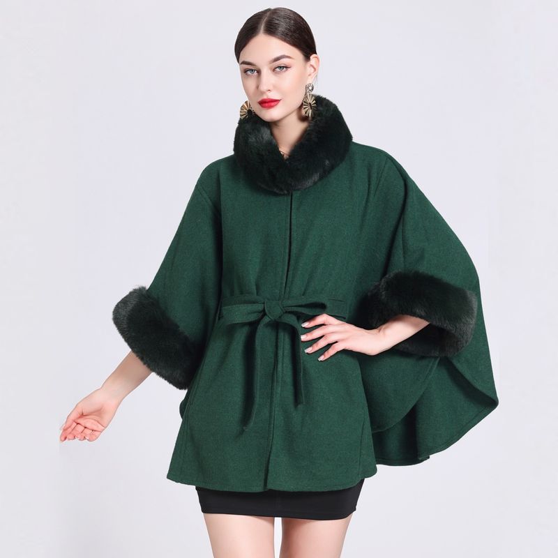 Wollkragen, gestrickter Schalumhang, Wollmantel mit Schnürung, große Strickjacke für Damen_voghion.com