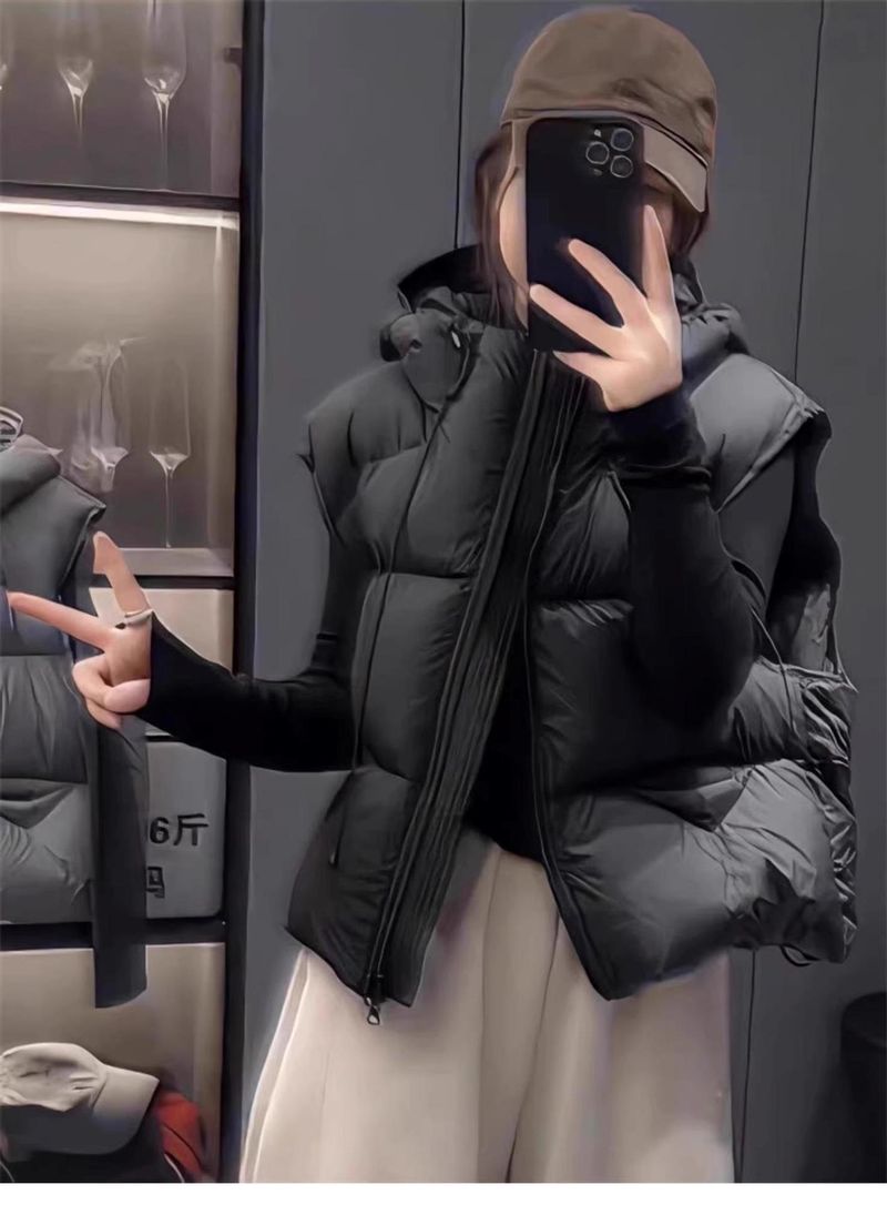 Women's Puffer Vest With Hood – Lightweight Down Filler, Oversized Fit, Short-Length For Petite & Casual Style_voghion.com