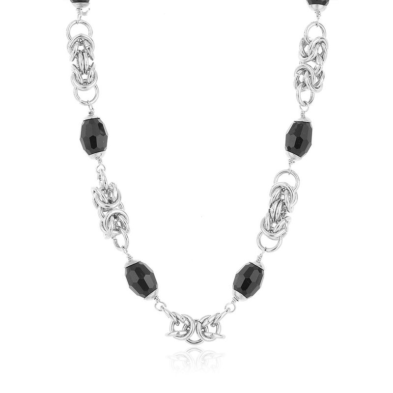Hip Hop Edelstahl Kubanische Kette Schwarze Perle Handgemachte Kette Trendy Accessoires Dicke Kette Halskette Schlüsselbeinkette_voghion.com