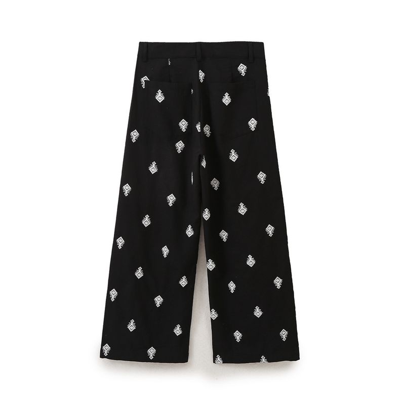Conjunto de camisa y pantalón bordado en contraste para mujer, novedad de verano 2024_voghion.com