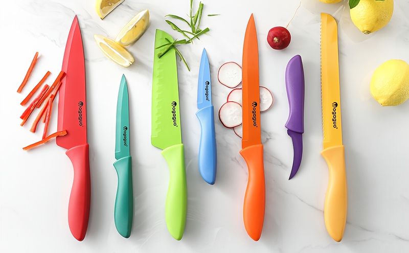 Professional Kitchen Knife Set 14pcs Rainbow Dishwasher Safe Sharp Stainless Steel With Sheaths Non Stick Blade Guards_voghion.com
