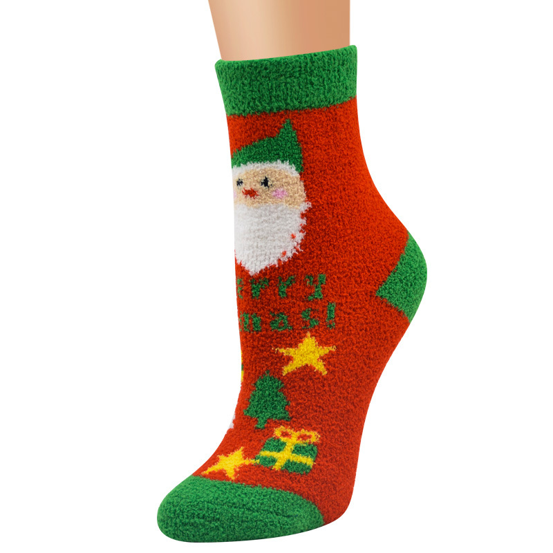 Calzini da donna Calza di Natale Calza di Natale da donna Le nuove calze da donna di Babbo Natale in velluto corallo_voghion.com