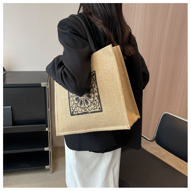 Geantă de plajă de mare capacitate, geantă de in, geantă de umăr pentru femei, geantă de in, geantă de transport pentru mami, geantă de clasă pentru studenți_voghion.com