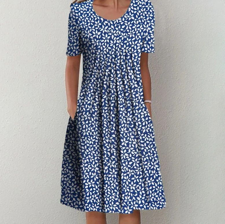 Robe élégante à col rond et jupe trapèze pour femme, grande taille, printemps/été 2023_voghion.com