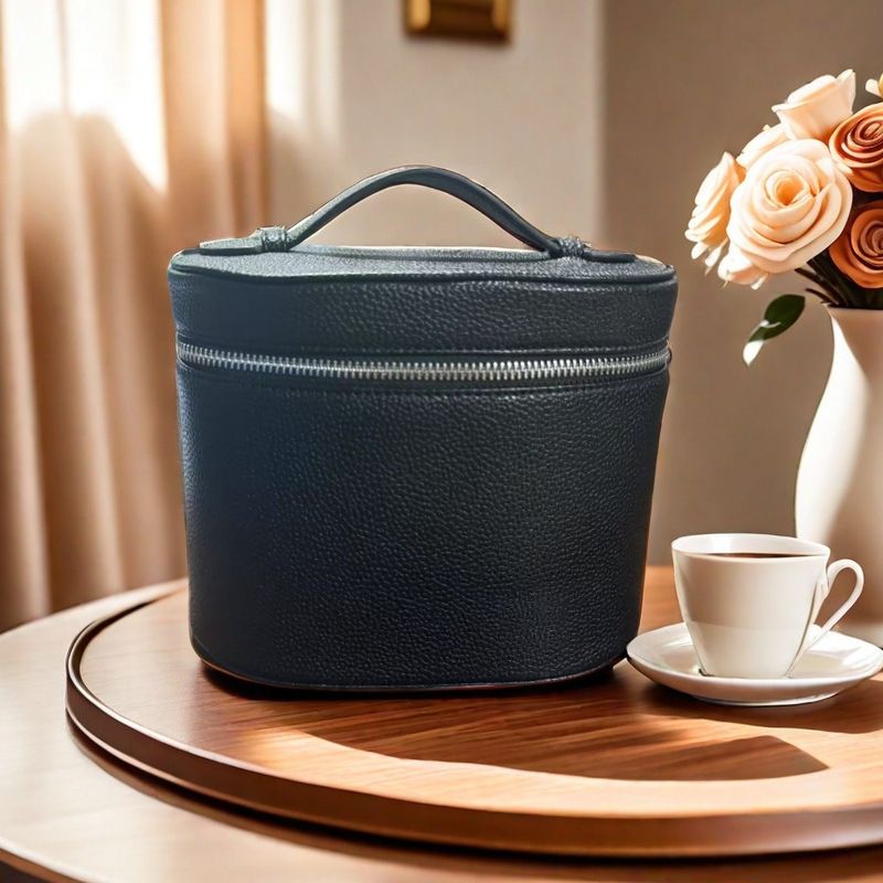 Lychee Pattern Simple PU Leather Double Zipper Waterproof Toiletry Makeup Convenient Large Capacity Travel Skincare_voghion.com