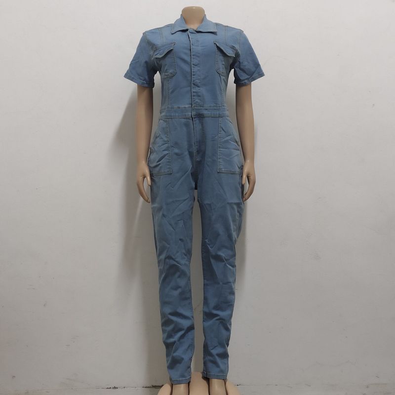Women's fashion denim slim-fit jumpsuit_voghion.com