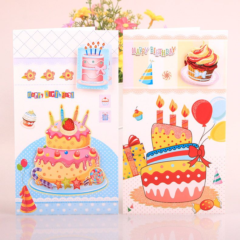 Lillian HK-S67 Korean Version Cake 3D Student Birthday Blessing Greeting Message Card_voghion.com