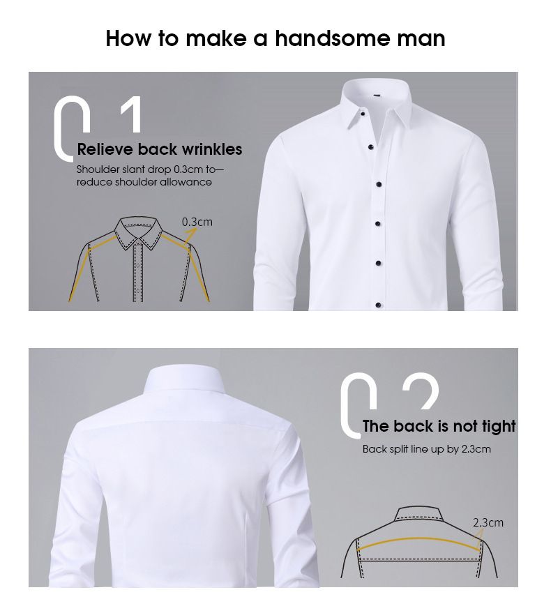 Camicia elasticizzata a quattro lati da uomo, stiratura gratuita, antirughe, semplice, sottile, da lavoro_voghion.com