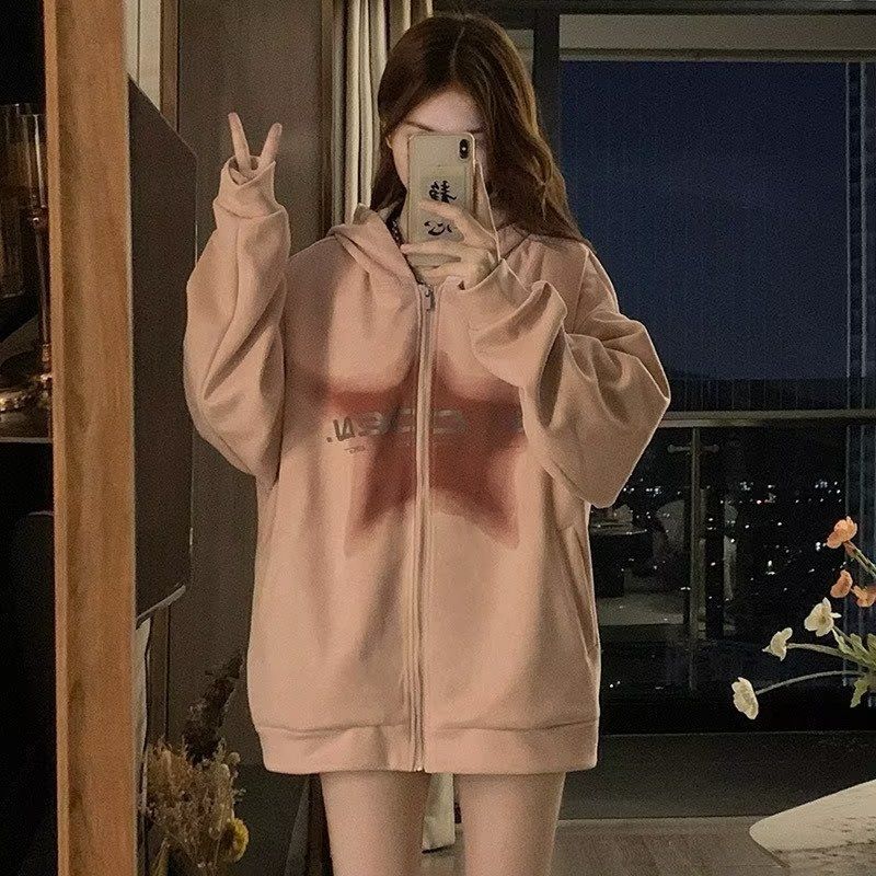 Spring and Autumn Women's Loose Suede Hoodie American Trendy Brand Coat Versatile Couple Top_voghion.com