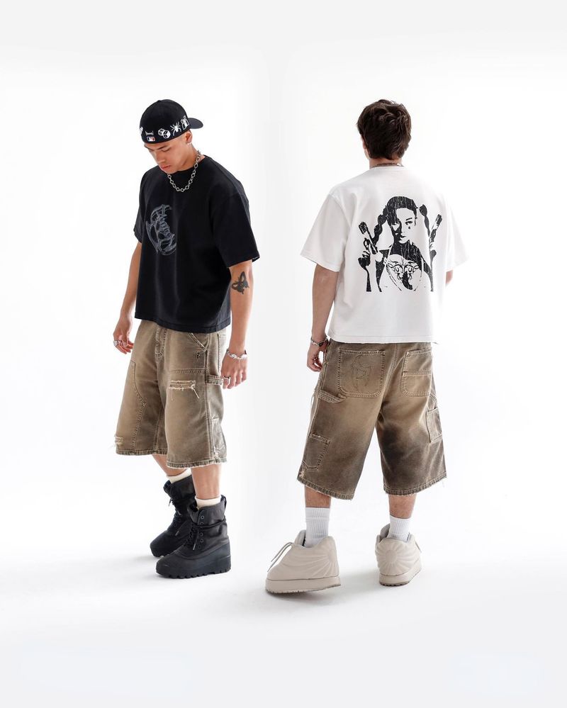 Herrenbekleidung Washed Denim Shorts Herren Retro Ripped Loose Shorts_voghion.com