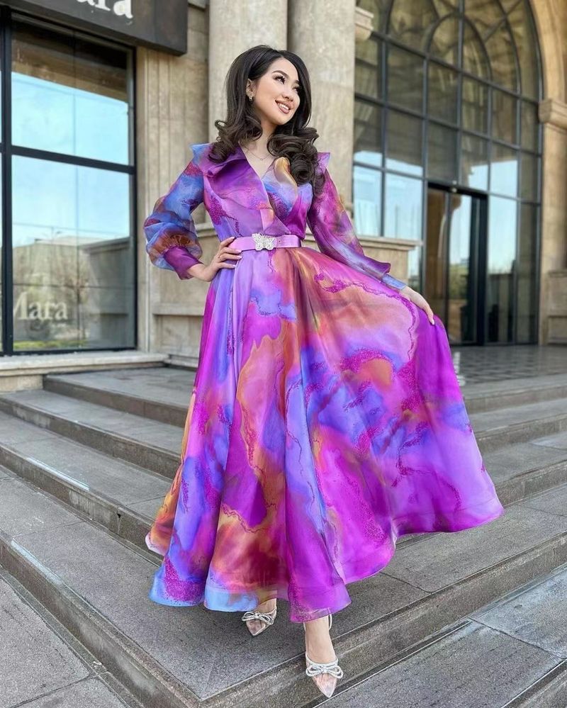 Spring And Summer New European And American Printing Large Swing Mesh Dress Commuter European And American Women's Dress_voghion.com