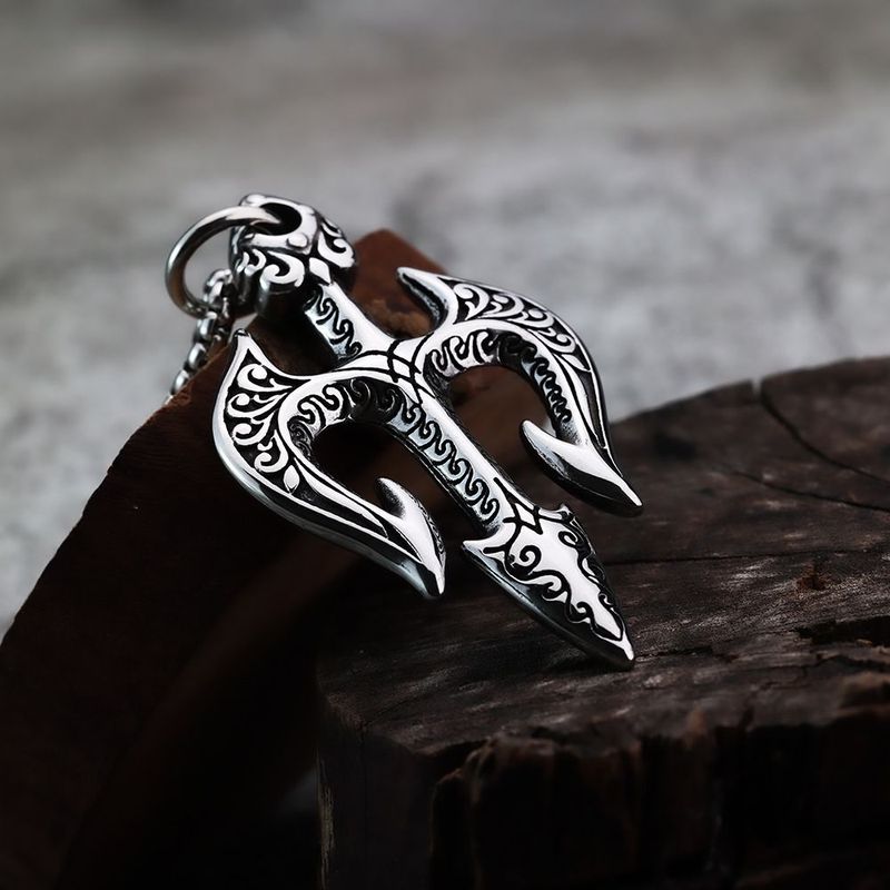 Titāna tērauda kaklarota, personalizēts jūras dieva trijzaris, moderns vīriešu aksesuārs, valdonīgs kulons_voghion.com