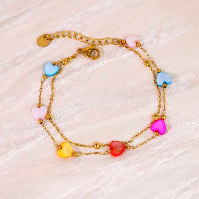 Ins Style Light Trendy Fünfzackiger Stern Herz Natürliche Perle Perlen Doppelschicht Gestapelt Titan Stahl 14K Gold_voghion.com