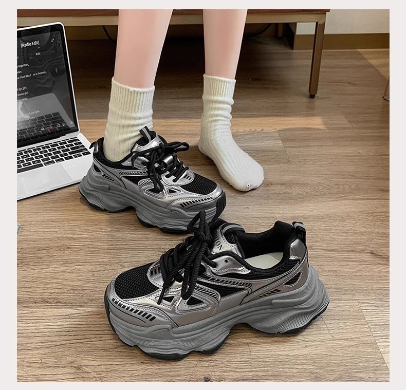 Dames fluwelen dikke sneakers, zwarte platform casual schoenen, dikke zool, hoogteverhogende sneakers voor wandelen en sporten_voghion.com