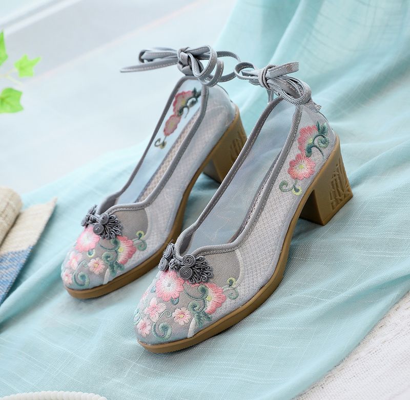 High Heels, bestickte Stoffsohlen aus Kuhsehnen, Damenschuhe können mit Gazeröcken, Qipao, Teekleidung usw. kombiniert werden_voghion.com