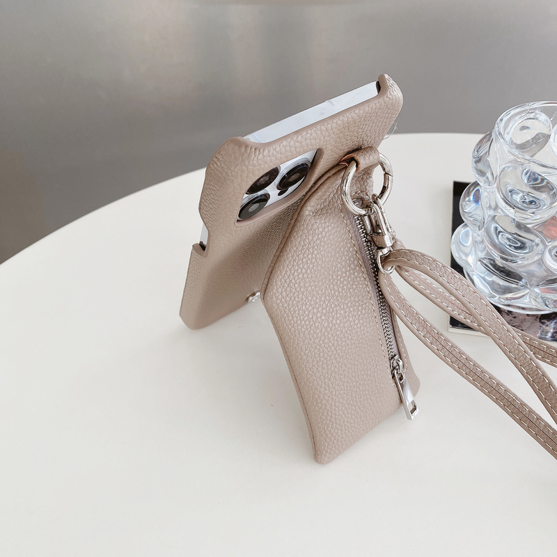 Mobile phone case purse card holder mobile phone case suitable for iPhone15 mobile phone case Apple 14pmax litchi pattern protective cover_voghion.com