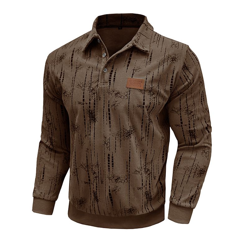 Herren Langarm Poloshirt Herbst und Winter Neues Jacquard Revers Top_voghion.com