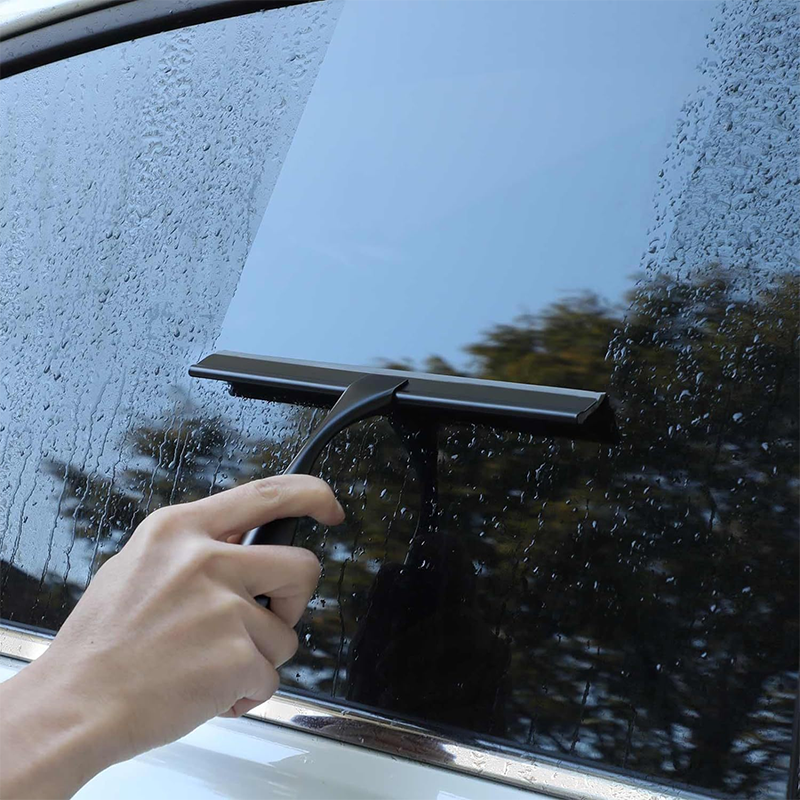 Suitable For Bathroom Wall, Mirror, Shower Door, Equipped With Adhesive Hook, Easy To Clean Shower Glass Door Wall Squeegee, 12 Inch Black Long Handle_voghion.com