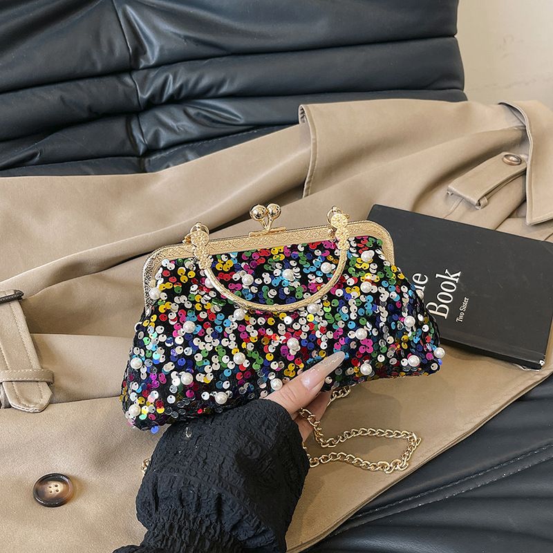 2025 Nuova borsa a mano in metallo versatile con paillettes per donna, tracolla lucida alla moda, piccola borsa quadrata testurizzata_voghion.com