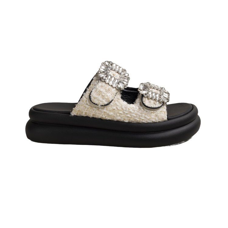 Petites chaussures de plage décontractées à semelle épaisse et parfumées pour femmes, nouvelle collection été 2024, avec boucle carrée et diamant d'eau_voghion.com
