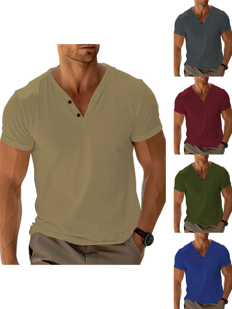 Herrenbekleidung Einfarbig V-Ausschnitt Atmungsaktiv Schweiß Freizeit Sport Leicht Normal Kurzarm T-Shirt_voghion.com