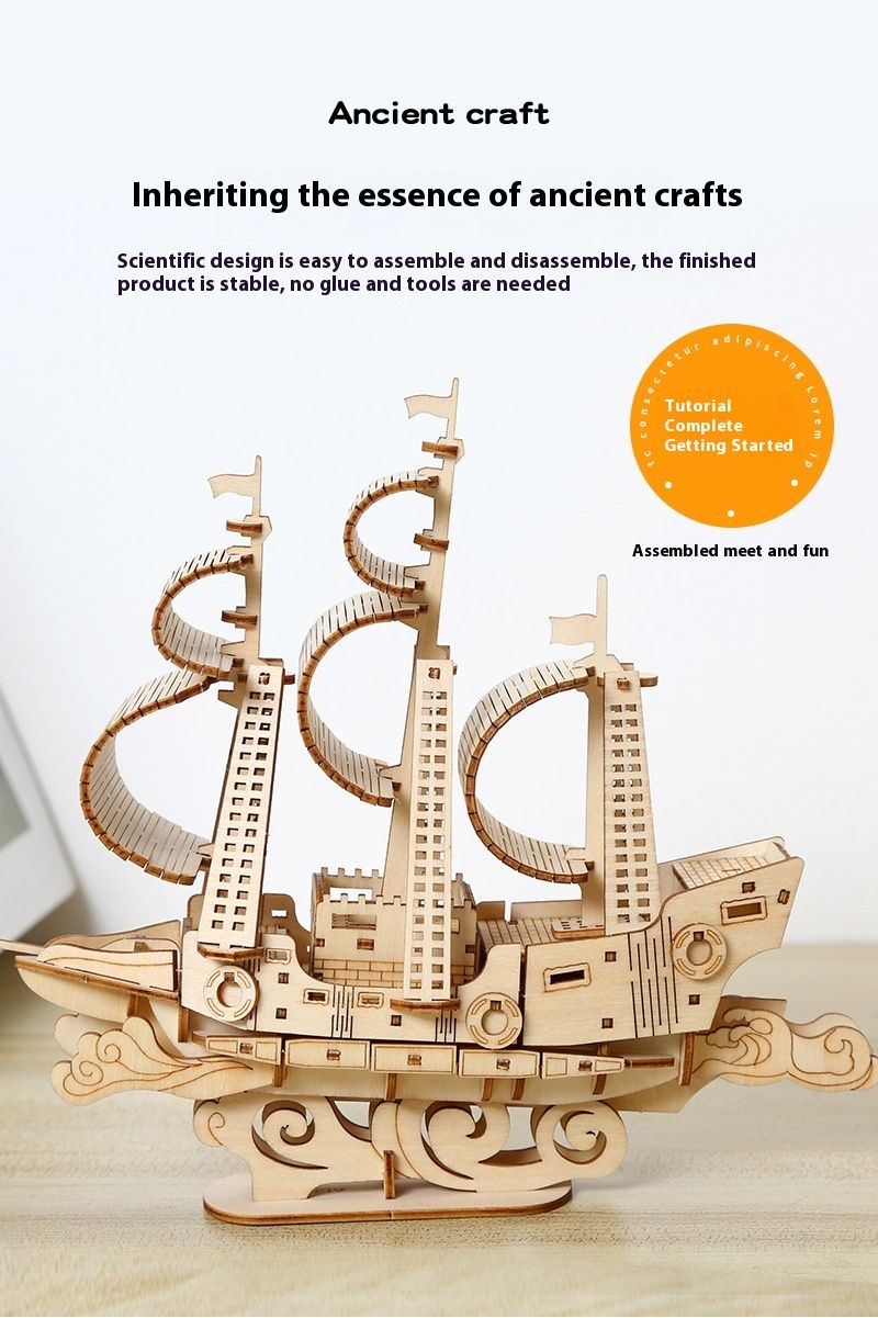 DIY handgefertigte hölzerne Ozean Segelboot Modell 3D Puzzle Geschenk für Kinder Spielzeug Desktop-Dekoration_voghion.com
