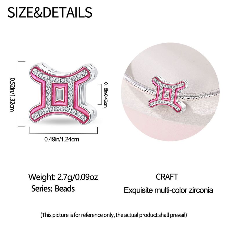 Damenschmuck, süße rosa Perlen mit zwölf Sternbildern, dekorative Perlen, DIY-Schmuckzubehör, Armband, weißes Kupfer, versilbert_voghion.com