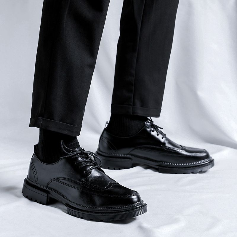 Scarpe da uomo formali da sposo coreano da sposa, scarpe casual in pelle imbottite stile testa a blocco_voghion.com