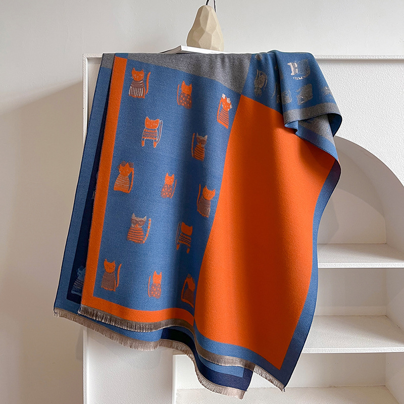 Sciarpa di cashmere con gattino dei cartoni animati, versione coreana, autunno e inverno, spessa e calda, da donna_voghion.com