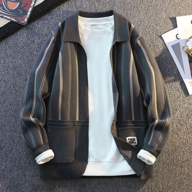 Modischer Strickjackenpullover für Herren – Lässiger Mantel mit lockerer Passform und offener Vorderseite und trendigem Jacquardmuster, atmungsaktiv und maschinenwaschbar_voghion.com