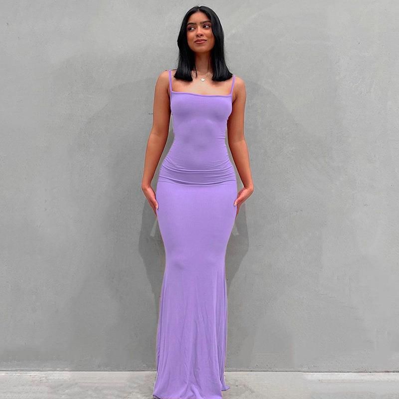 Damenbekleidung Langes Kleid Lässiges, schmales, langärmliges Heimkleid_voghion.com