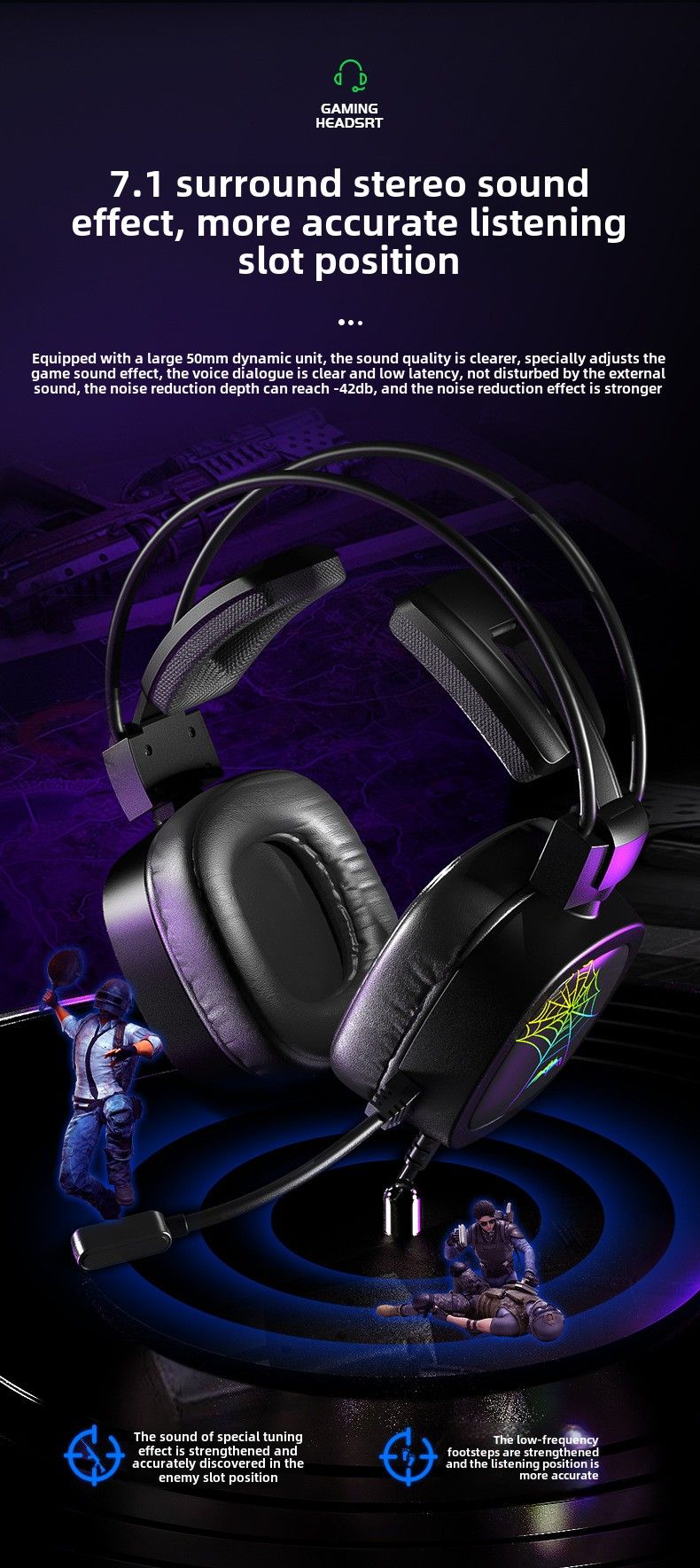 Cuffie da gioco e-sport Flying Ear: 7.1 canali; abbagliamento RGB; microfono con riduzione del rumore; porta USB_voghion.com
