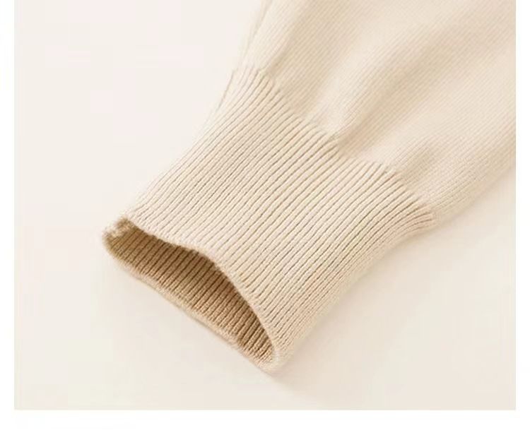 Damenbekleidung Strickjacke mit Bärenstickerei, schmales und vielseitiges Langarmoberteil_voghion.com