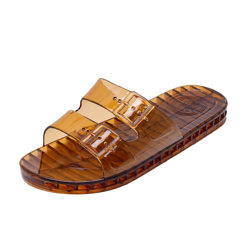 Modieuze en comfortabele zomer nieuwe transparante kristallen draagbare heren met antislip platte onderkant plastic één lijn_voghion.com