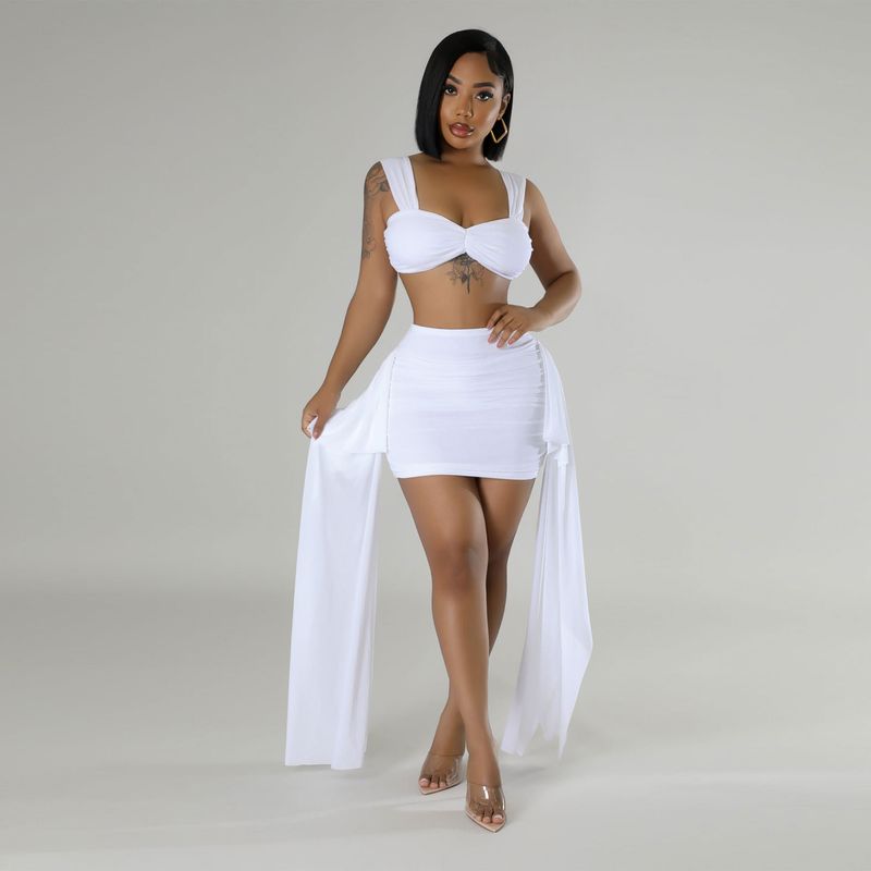 Ensemble deux pièces jupe à volants décontractée pour femme_voghion.com