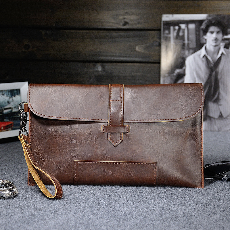 Retro Casual Clutchväska för män Personlig design Clutchväska Crazy Horse telefonväska i läder_voghion.com