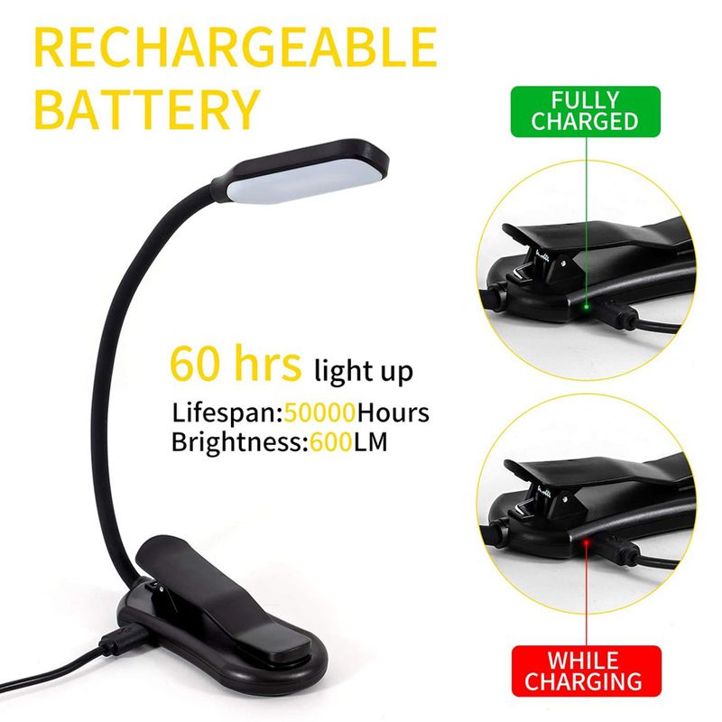 Wiederaufladbare Buchleuchte, Mini-Leselampe mit 7 LEDs, 3-stufig, Warm-/Kaltweiß, flexibel, einfach anklemmbar, Leselampe für die Nacht im Bett_voghion.com
