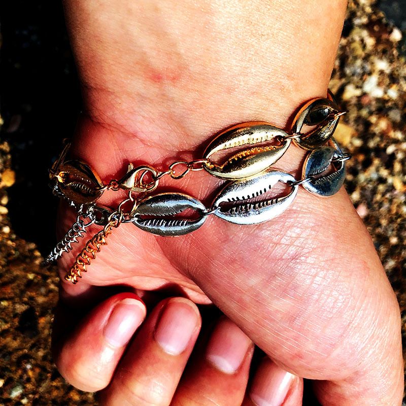 Cavigliera in lega stile oceano Shanghai Beach, grande e piccola, con bracciale a conchiglia_voghion.com