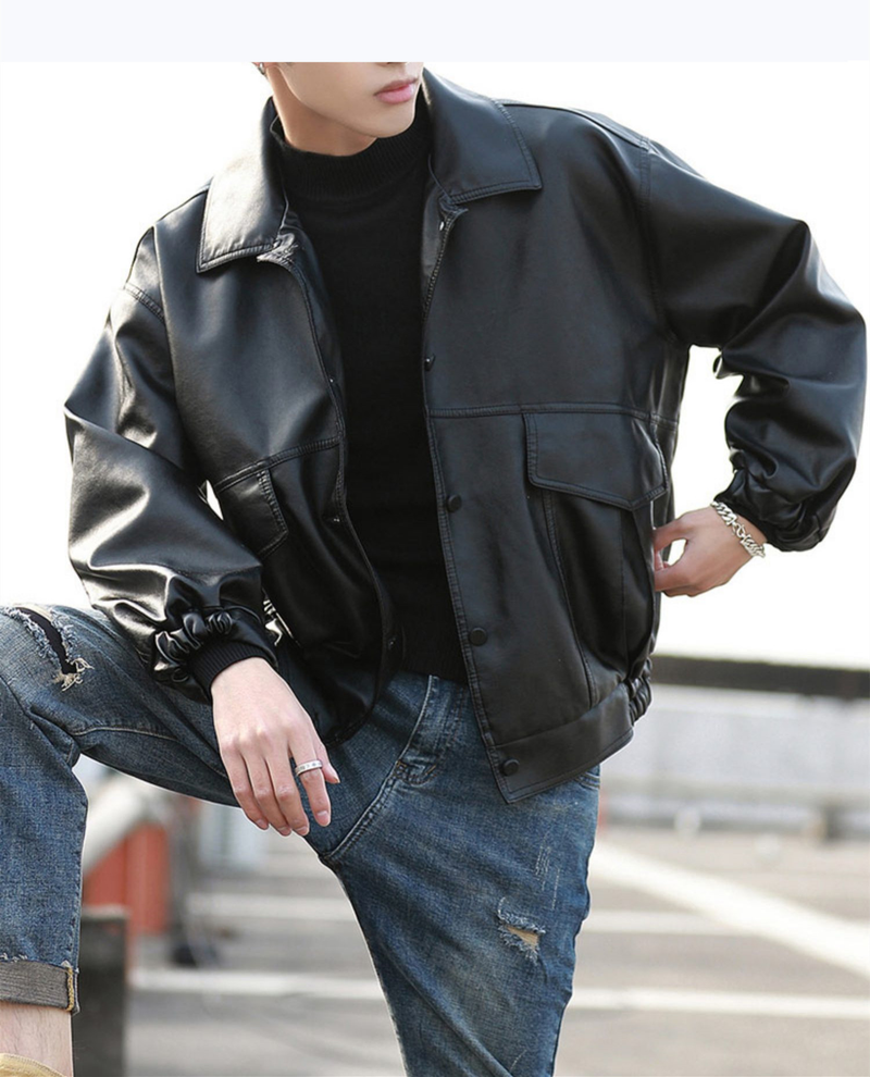 Giacca da pilota in pelle da uomo, giacca in pelle PU alla moda e dalla vestibilità ampia_voghion.com