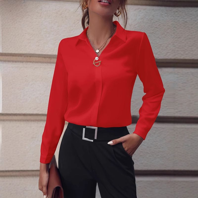 Verve Commuting - Camicia da donna versatile, semplice, tinta unita, a maniche lunghe, di media lunghezza, taglia comoda_voghion.com