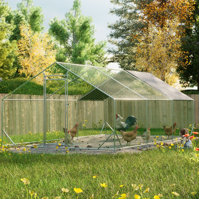 Large Metal Chicken Coop, Walk-in Chicken Run,Galvanized Wire Poultry Chicken Hen Pen Cage, Rabbits Duck Cages With Waterproof And Anti-Ultraviolet Cover For Outside(10' L X 20' W X 6.56' H)_voghion.com