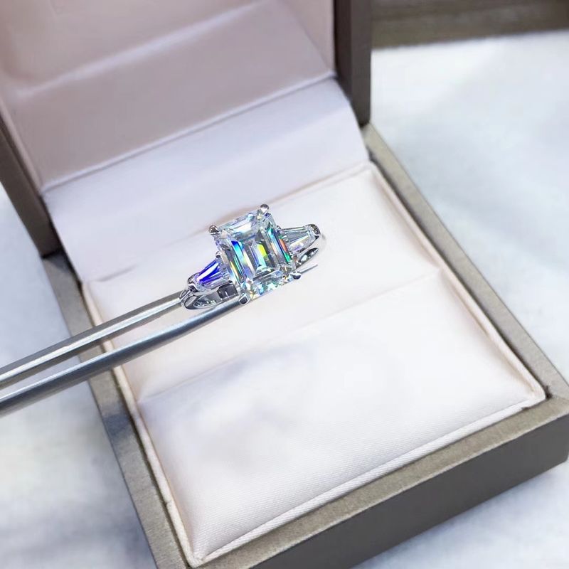 New Princess Square White Diamond Simulation Mosang Stone Rectangular Open for Women's Versatile and Fashionable Living_voghion.com