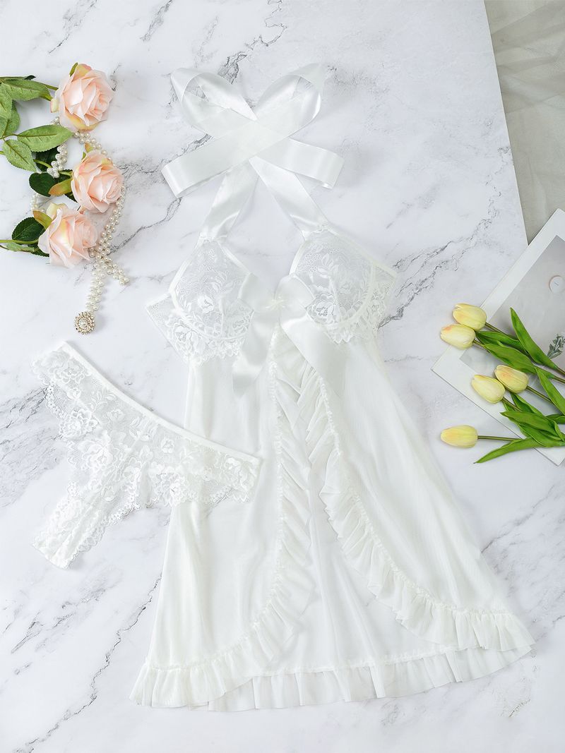 Set sexy e seducente con fiocco in pizzo e abito da bambola in prospettiva, abito pigiama molto venduto_voghion.com