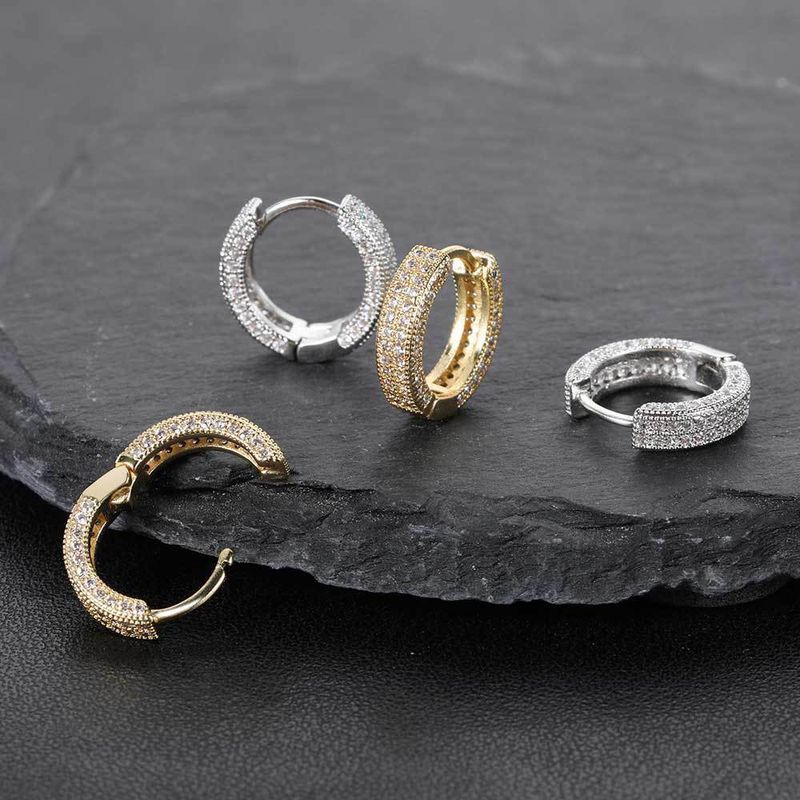 full diamond earrings men's plain ring new simple earrings Korean niche design circle trendy earrings_voghion.com