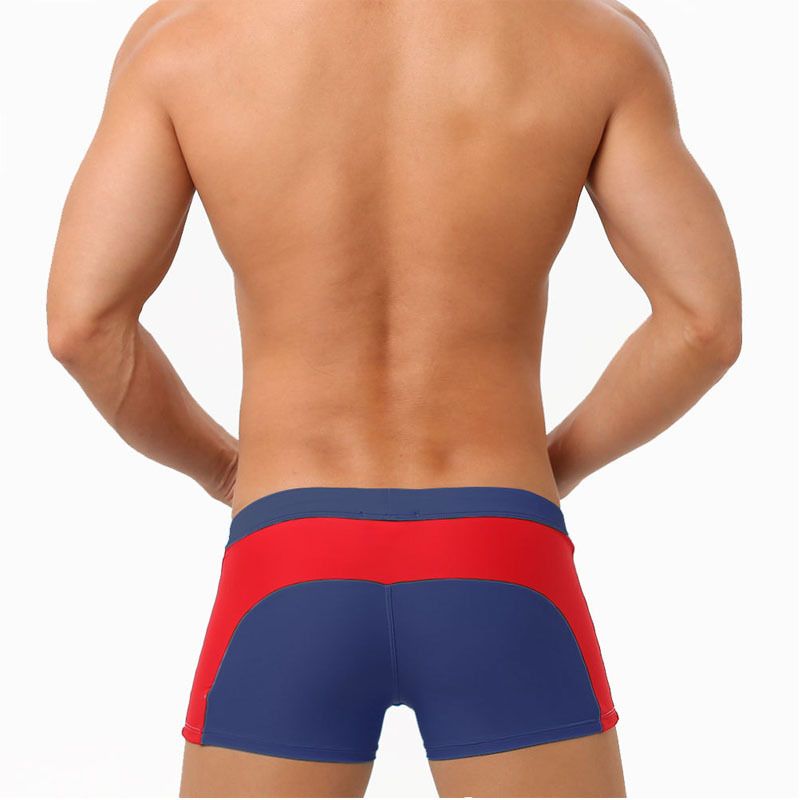 Men's Low-Rise Swim Shorts - Solid Color Contrast Panels With Adjustable Drawstring & Secure Zip (Quick-Dry UPF 50+ & Anti-Slip)_voghion.com